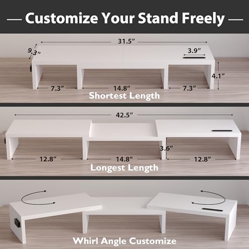 BONTEC Dual Monitor Stand Riser, Adjustable Length & Swivel Angle, White - color: White, size: 42.5 in