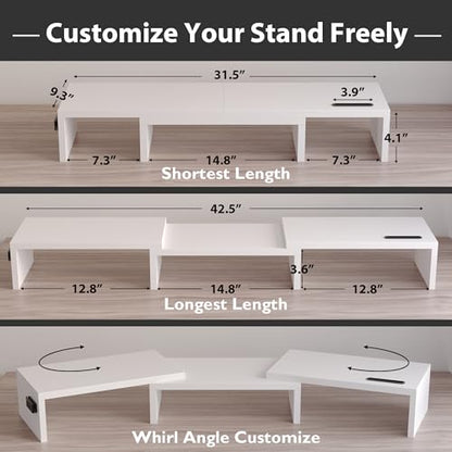 BONTEC Dual Monitor Stand Riser, Adjustable Length & Swivel Angle, White - color: White, size: 42.5 in
