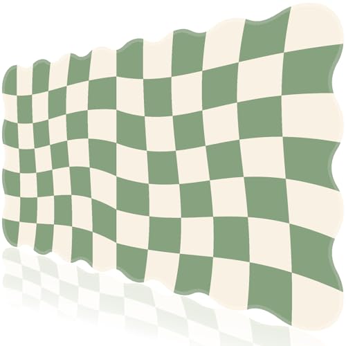 L-SPOUTTO Green Mouse Pad,Geometric Desk Mat XXL Large Scalloped Gaming Mousepad,35.4x15.7in Non-Slip Rubber Base Keyboard Pad Waterproof Desktop Mat for Laptop Computer Game Home Office-Checkered - color: Green Checkered