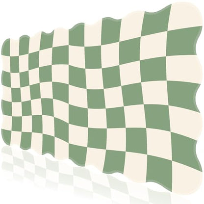 L-SPOUTTO Green Mouse Pad,Geometric Desk Mat XXL Large Scalloped Gaming Mousepad,35.4x15.7in Non-Slip Rubber Base Keyboard Pad Waterproof Desktop Mat for Laptop Computer Game Home Office-Checkered - color: Green Checkered