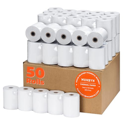MUNBYN Thermal Paper 3 1/8 x 230ft, 50 Rolls Receipt Paper Work for Star Micronics TSP100 TSP143 Epson 80mm Receipt Printer Square POS Register, 80mm Thermal Receipt Papers, BPA Free, Plus Version - size: 3 1/8" x 230', style: 50 Rolls
