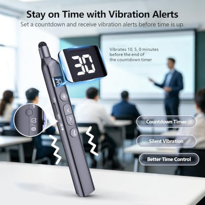 N21 Bluetooth Presentation Clicker for PowerPoint with Retractable Pointer | ①Laser Pointer②Telescopic touch pen③Countdown timer, vibration alert ④Customizable Button ⑤Rechargeable;battery level display - color: Black - Green Pointer