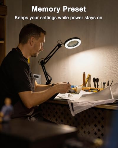 10X Magnifying Lamp with Light [Clamp and Stand], 4.3” Real Glass Lens Magnifier Desk Lamp Clip On, Metal Swing Arm LED Ring Light with 3 Color Modes & 10 Brightness for Close Work Crafts Nail - style: Lamp with Clamp and Stand