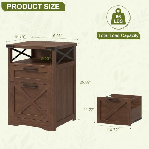 Halitaa Office Filing Vertical Cabinet with 2 Drawers, Walnut | Farmhouse Filing Cabinet with Open Storage Space and Printer Stand for Hanging Files Letter/A4 for Home Office - color: Walnut, style: Vertical