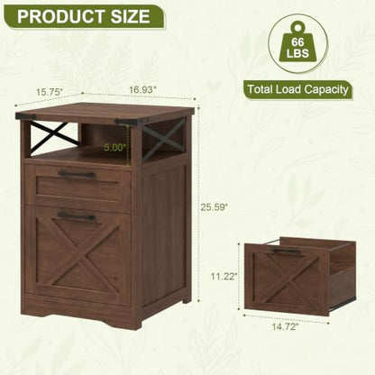 Halitaa Office Filing Vertical Cabinet with 2 Drawers, Walnut | Farmhouse Filing Cabinet with Open Storage Space and Printer Stand for Hanging Files Letter/A4 for Home Office - color: Walnut, style: Vertical