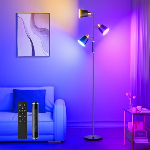 Individual Control 9 Dynamic RGB Modes LED Tree Floor Lamps for Living Room | 3 Rotatable Lights, Dimmable 10 Color, 68" Tall Standing Lamp for Bedroom Gaming Room Office, Includes Remote, Touch Control - color: RGB (Red, Green, Blue)