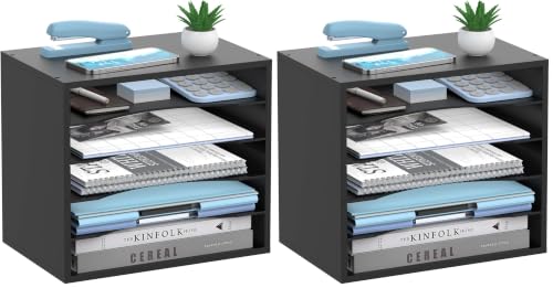 5-Tier Wood Desk Organizer, Paper Tray Organizer for Desk with Adjustable Storage Shelves, Desktop File Organization Paper Sorter Mail Holder for Office Home Classroom, Black (Pack of 2) - color: Black, size: 5 Tier (Pack of 2)