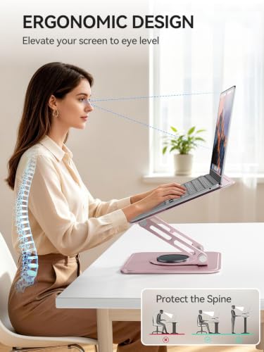 tounee Laptop Stand for Desk, Adjustable Computer Stand Holder with 360° Rotating Base, Ergonomic Laptop Riser Compatible with MacBook Pro Air, All Laptops 10-15.6"-Pink - color: Pink