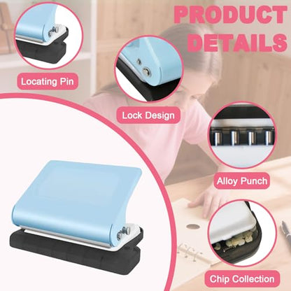 10 Hole Punch Binding Machine for Planner, Manual Binding System with 10 Multi-Color Binder Rings for Making 26 Holes on B5, 30 Holes on A4, 20 Holes on A5 Book, 10 Sheet Capacity (Blue) - color: Blue