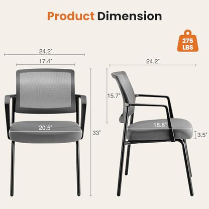 Sweetcrispy Stackable Mesh Guest Reception Chairs - Ergonomic Lumbar Support for Waiting Conference Meeting Room, Office School Lobby and Church, Space Saving, Grey Set of 4