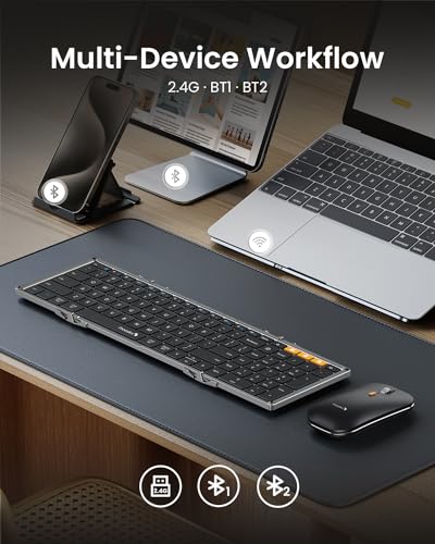 ProtoArc XKM01 Full-Size Foldable Keyboard Mouse Combo for Travel, Gray - color: Black Gray