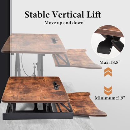 37-Inch Standing Desk Converter – Easy to Assemble, Height Adjustable, Gas Spring Lift, Dual Monitor Laptop Workstation with Spacious Keyboard Tray, Ergonomic Converter(Walnut - color: Walnut Brown
