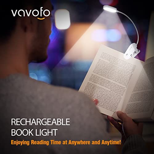 VAVOFO Rechargeable Book Light, 14 LEDs Eye Care Clip On Amber Reading Light for Bookworms Reading in Bed with 9 Colors 9 Brightness (White) - color: White