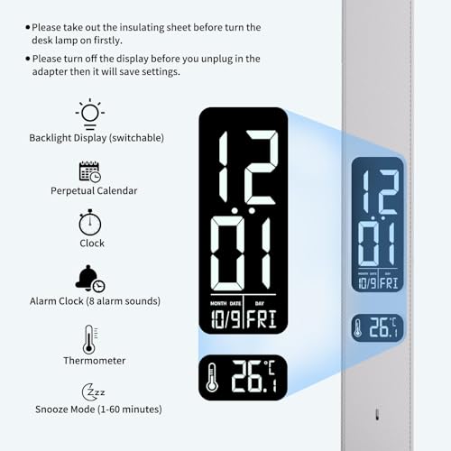 LED Desk Lamp with Charger, USB Charging Port, Dual Swing Arm Desk Light with 5 Brightness, 3 Colors, Table Lamp with Clock, Alarm, Date, Temperature, Desk Lamp for Home Office Study (White) - color: Dual-Head White