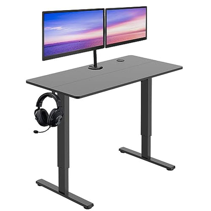 Duramex (TM) Single Motor 2 Segments Max. Height 1220MM Electric Sit Stand Desk Frame with 120cm x 60cm / 47" x 23.6" 2 Pieces Black Table Top with Memory Controller