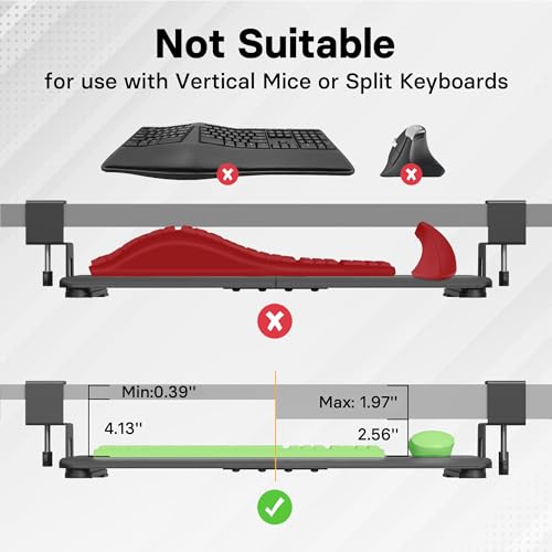 BONTEC Under Desk Keyboard Tray, Pull-Out Keyboard & Mouse Platform | C-Clamp Mount, Space-Saving Ergonomic Slide-Out Drawer, 31.3 in Including Clamps, 25.6 x 11.8 in Tray, Black - color: Black, size: 25.6" x 11.8"