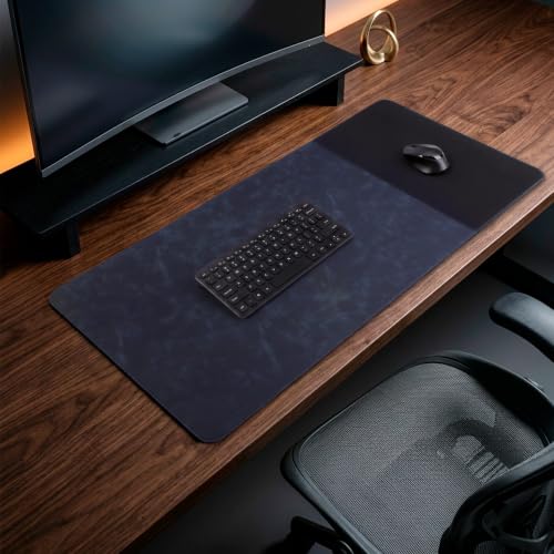 HAUTOCO Cork Desk Mat 36''x17'', Distressed PU Leather & Cloth Desk Pad - color: Royal Blue, size: 36" x 17"
