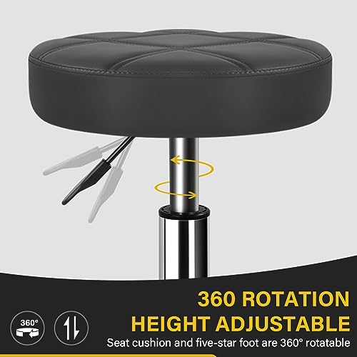 WKWKER Round Rolling Stool with Footrest PU Leather Height Adjustable 360° Swivel Stool with Wheels Office Chair Home Drafting Work Studio Shop SPA Salon Small (Grey)