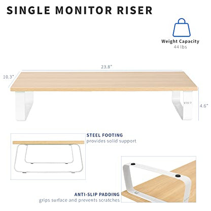 VIVO 24 inch Monitor Stand, Wood and Steel Desktop Riser, Screen, Keyboard, Laptop, Small TV, Ergonomic Desk and Tabletop Organizer, Light Wood, STAND-V000WM