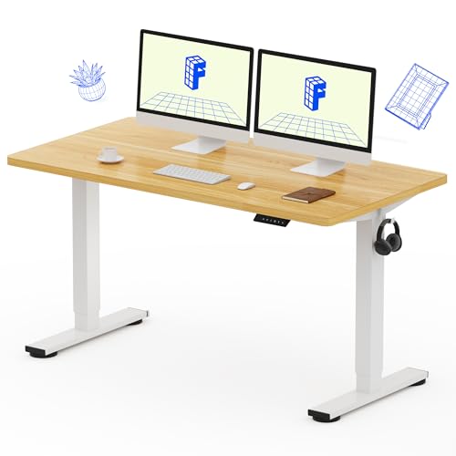 FLEXISPOT EN1 55"x28" One-Piece Standing Desk, Maple | 1" Thick Seamless Desktop, 176 LBS Capacity, Home Office Use, 4 Memory Presets, Dual Monitor Setup, Anti-Collision Protection - color: Maple (White Frame), size: 55.1 x 27.6 in