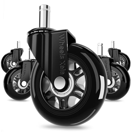 Office Chair Wheels, Computer Gaming Chair Wheels, Roller Blade Wheels for Office Chairs, Fits 98% Chair 3 Inch, Office Furniture Casters Safe for Hardwood Floors & Carpet - Set of 5 - color: Black Pack of 5