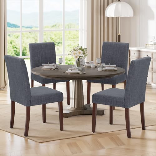 Upholstered Parsons Dining Chairs Set of 4, Modern Dining Room Chairs with Back, Fabric Kitchen Side Chairs with Wood Legs for Dinner Farmhouse Restaurant, Dark Grey - color: Dark Grey, size: Set of 4