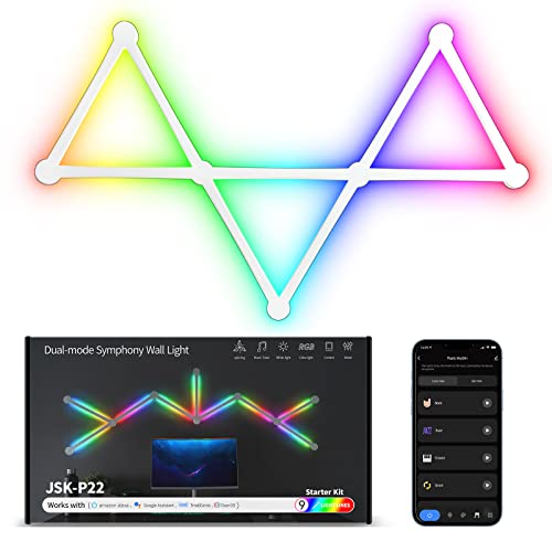 Smart WiFi RGB LED Wall Light Lines 16M+ Color LED Dimmable Music Sync Gaming Room, Bedroom, Led Home Wall Decor Light Bars Kit Compatible with Alexa and Google Assistant (9 LED Light Lines) - color: White, size: 9 Light Lines Smarter Kit