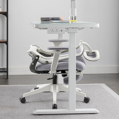 Ergonomic Foldable Office Chair with Footrest and Lumbar Support, Grey - color: Grey