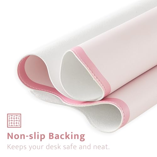 Scalloped Desk Mat, 31.5" x 15.7", PU Leather, Waterproof Anti-Slip, Cute Aesthetic Desk Pad for Office/Home/Game/Vanity (Pink, 31.5 X 15.7) - color: Pink