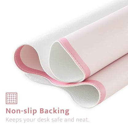 Scalloped Desk Mat, 31.5" x 15.7", PU Leather, Waterproof Anti-Slip, Cute Aesthetic Desk Pad for Office/Home/Game/Vanity (Pink, 31.5 X 15.7) - color: Pink