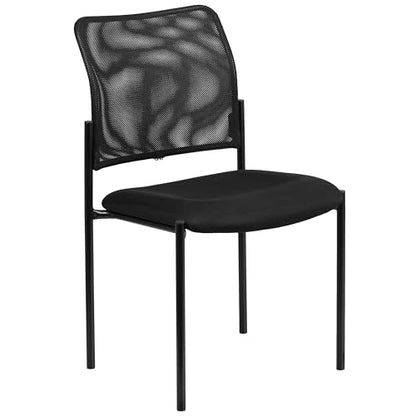 Flash Furniture Jana Comfort Black Mesh Stackable Steel Side Chair | Lumbar Support, Sled Base, Commercial Grade, Office Use