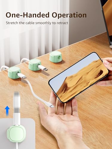 12 Pack Magnetic Cable Clips – [One-Snap Lock] Phone Cord Holder for Desk, Adhesive Magnetic Cord Organiser for Nightstand, Wall, Car – Under Desk Cable Management for Office, Home - color: green