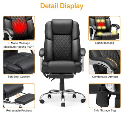 HOMREST Heated Massage Executive Office Chair with Footrest, Black - color: Black