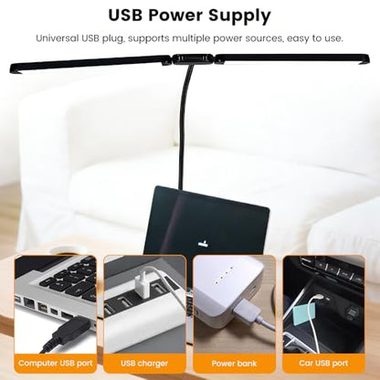 33" Ultra Wide LED Desk Lamp with Clamp,Double Head Adjustable Architect Light,Eye-Caring Monitor Lamp for Home Office,Flexible Gooseneck Task Lamp,10 Brightness Levels & 3 Color Temperature Modes