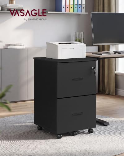 VASAGLE 2-Drawer File Cabinet, Small Rolling, Locking, Printer Stand - color: Ink Black, size: with Lock