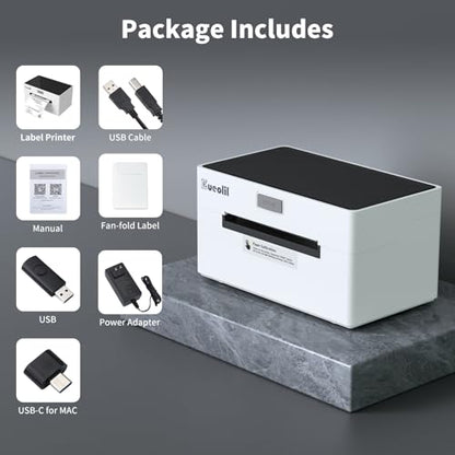 4x6 Thermal Label Printer, All-in-One Portable Bluetooth Shipping Label Printer for Small Business Compatible with Android/iPhone/Mac/Windows for Amazon Shopify Etsy USPS & UPS,White