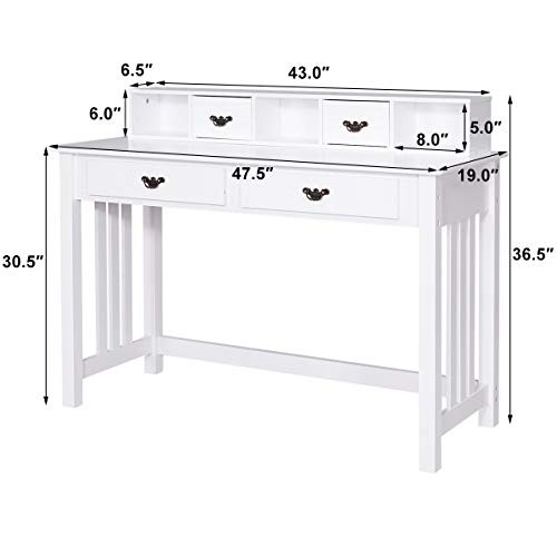 GIANTEX Writing Desk with 4 Drawer Computer Study Table Removable Floating Organizer 2-Tier Spacious Workstation, Home Office Desk Console Table White Vanity Desk