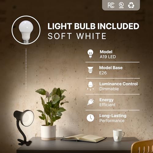 Xtricity LED Clip on Desk Lamp with 360° Flexible Gooseneck, White Finish - color: Clamp Base (White), size: 1 Pack