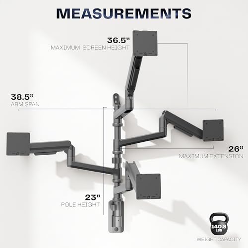VIVO Quad Ultrawide Wall Mount, Heavy Duty Pneumatic Arm Monitor Station, Fits Four 38 inch Screens, Pneumatic Height Adjustment and 140lb Weight Capacity, Black, MOUNT-V400D - size: Quad Mount, style: Wall Mount