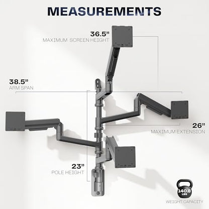 VIVO Quad Ultrawide Wall Mount, Heavy Duty Pneumatic Arm Monitor Station, Fits Four 38 inch Screens, Pneumatic Height Adjustment and 140lb Weight Capacity, Black, MOUNT-V400D - size: Quad Mount, style: Wall Mount
