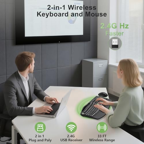 Wireless Keyboard and Mouse Combo, 2.4G Ergonomic Wave Keys(AvocadoGreen) - color: Black and Avocado Green