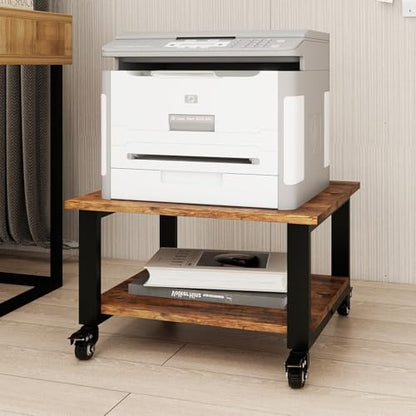 Natwind 2 Tier Laser Printer Stand,20''x20'' Under Desk Printer Cart, Retro | Large Printer Table Copier Stand with Wheels, Stand for Heavy Printers,Thickened Steel Tube,Supports 200lbs,for Home Office - color: Retro