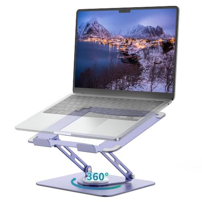 ALASHI Laptop Stand for Desk with 360° Rotating Base, Multi-Angle Adjustable Laptop Stands, Foldable Laptop Riser Compatible with 10 to 17 Inches PC Computer, Purple - color: Purple