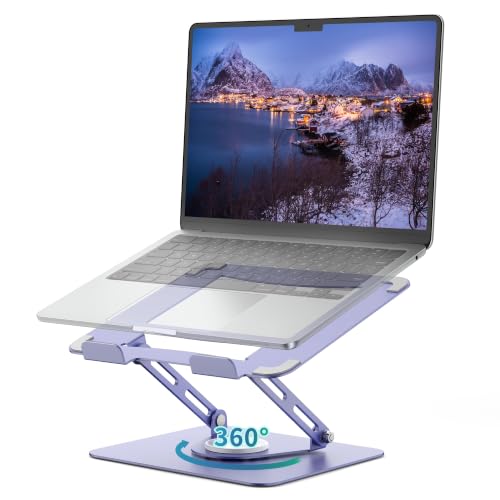 ALASHI Laptop Stand for Desk with 360° Rotating Base, Multi-Angle Adjustable Laptop Stands, Foldable Laptop Riser Compatible with 10 to 17 Inches PC Computer, Purple - color: Purple