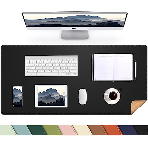 AFIING Desk Mat 35.4" x 17", Cork & PU Leather Desk Pad, Black - color: Black, size: 36" x 17"