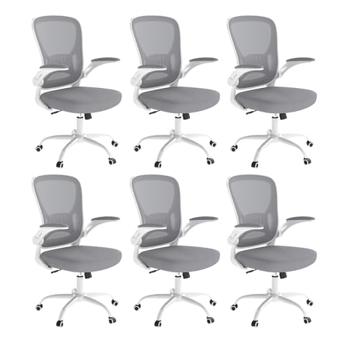Youhauchair Adjustable Mesh Ergonomic Office Chair Set of 6, Grey | Flip-up Arms, Lumbar Support, Height Adjustable, Swivel, Breathable, Rocking, Mid Back Compurter Chair with Wheels - color: Grey, size: Set of 6