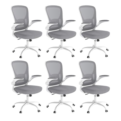 Youhauchair Adjustable Mesh Ergonomic Office Chair Set of 6, Grey | Flip-up Arms, Lumbar Support, Height Adjustable, Swivel, Breathable, Rocking, Mid Back Compurter Chair with Wheels - color: Grey, size: Set of 6