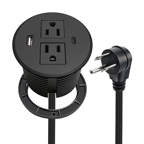 3.15 Inch Flush Mounted Desk Power Grommet USB C Total 30W Fast Charge ETL - color: Black