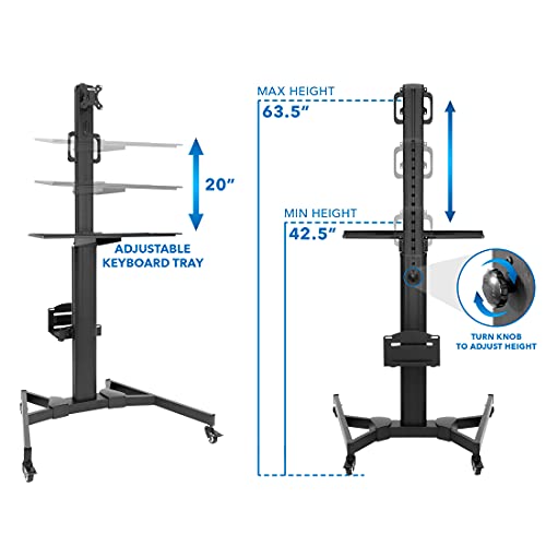 Mount-It! Computer Cart Mobile Desk Workstation with Monitor Mount for Screen up to 32", Rolling Computer Desk PC Cart, Keyboard & Mouse Tray, Rolling Stand with Adjustable CPU Holder, 63.5" Tall - style: 1 Monitor