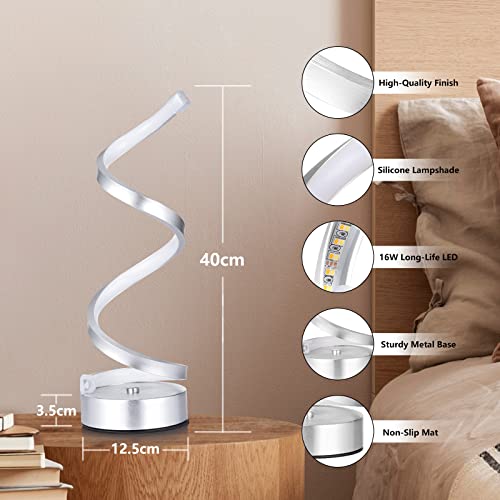 NUÜR Table Lamps for Living Room Set of 2, Silver Dimmable LED Lamp, Small Bedside Lamps, Nightstand Lamp for Bedroom Office Home Living Room | Brushed Silver Touch Control Desk Lamp, Stepless Dimmable Bedside Ambient Light for Home Office & Bedroom Decor